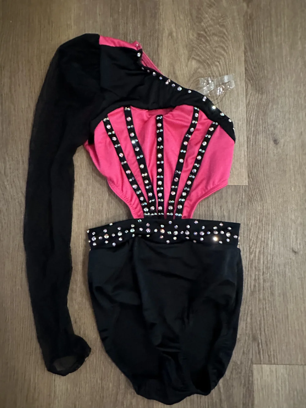 CM One-Shoulder Black & Hot Pink Studded Leotard